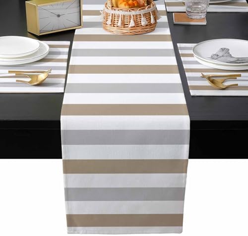Modern Art Table Runner and Placemats Set of 4 Gray Light Brown