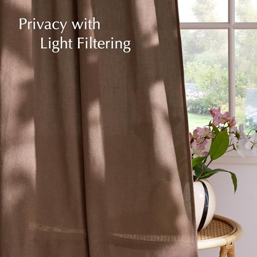NICETOWN Gold Brown Linen Semi Sheer Curtains 96 inche Long, Rod