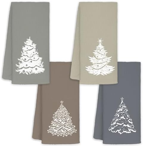 JINYO Boho Neutral Christmas Kitchen Towels, Modern Winter Snowy
