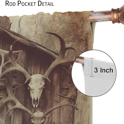 Minimalist Wooden Blackout Window Curtain Panels, Brown Antler Rod