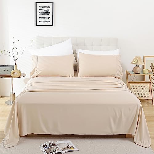 Full Size Sheet Set, 4 Piece Soft Bed Sheets, Deep Pockets