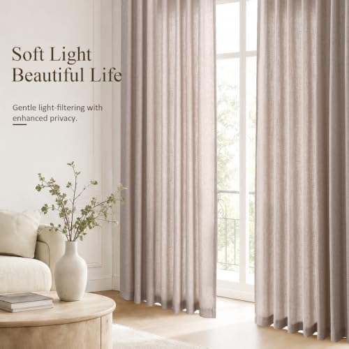 Jowels Oatmeal Linen Curtains 84 Inches Long 2 Panels for Living Room