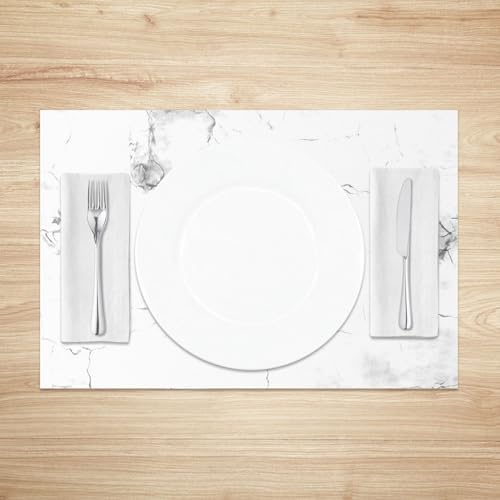 Classic White Marble Placemats Set of 4 12x18 Inch Gray Veins Natural
