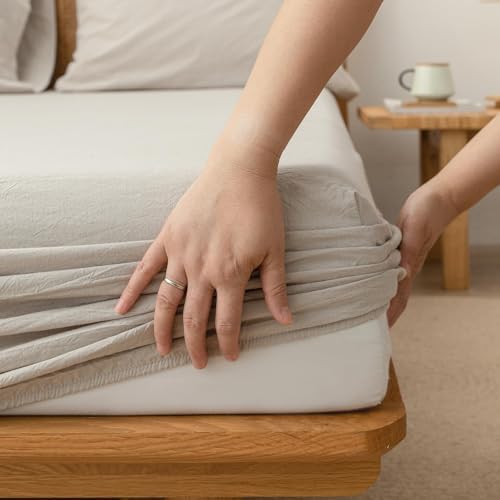 BESTOUCH California King Fitted Bottom Sheet:100% Washed Cotton