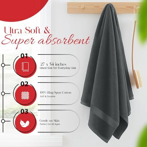 RIVERSIDE 100% Ring Spun Cotton Bath Towels Set of 4 (27x54) & Hand