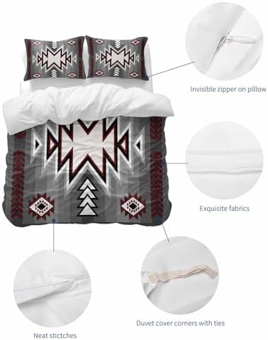 LooPoP Duvet Cover Set Full Size Grey Boho Comforter Sets 3 Pieces