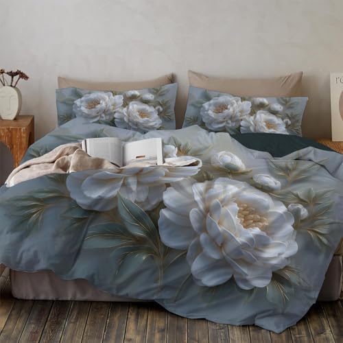 Duvet Cover Set King, 3D Luxury Floral Relief Brushed Microfiber