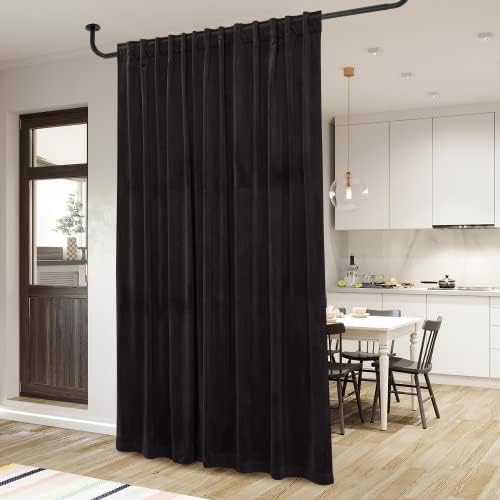 StangH Black Velvet Blackout Curtains 120 Inches for Sliding Door