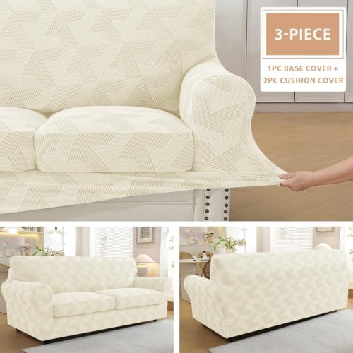 ZNSAYOTX 3 Piece Stretch Couch Covers (72"-90") New-Rectangle Texture