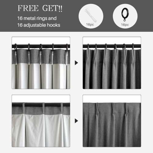 Pinch Pleated Linen Curtains 100% Blackout 84 Inches Long for Bedroom
