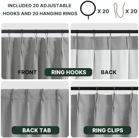 H.VERSAILTEX Dove Gray Pinch Pleated 100% Blackout Curtains 84 Inches