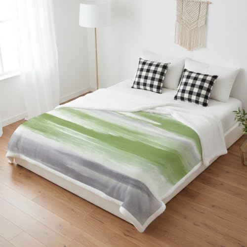 Fleece Sherpa Bed Blankets, Sage Green Gray Microfiber Plush Flannel