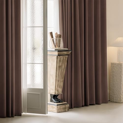 FMFUNCTEX 100% Blackout Coffee Brown Curtains 96 Inch for Bedroom, 2