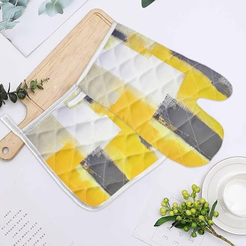 Quilted Cotton Terry Cloth Oven Mitt, Pot Holder Yellow Gradient Gray