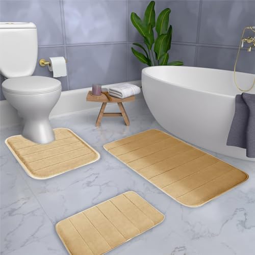 Foam Bath Mat Set Bathroom Rug Set 3 Piece Nonslip Toilet Rugs U