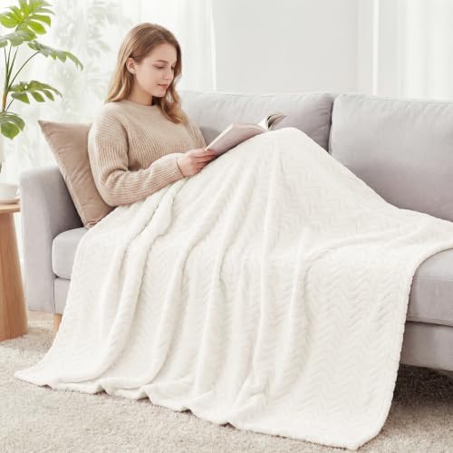 Exclusivo Mezcla Large Fleece Throw Blanket for Couch, Sofa, Ivory