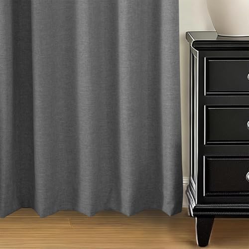 100% Blackout Pinch Pleated Linen Curtains 108 Inch for Living Room