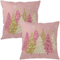 Pink Christmas Tree Pillow Covers 20x20 Set of 2 Xmas Pillow Cases