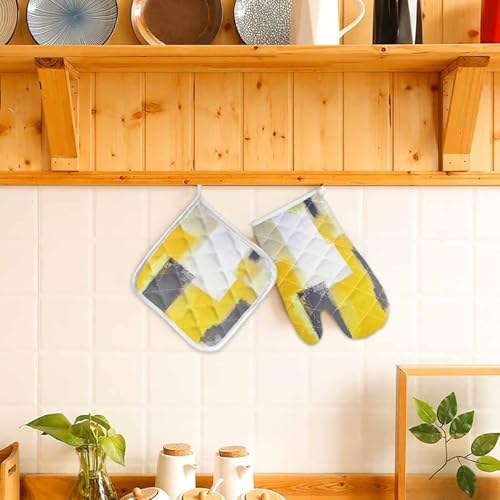 Quilted Cotton Terry Cloth Oven Mitt, Pot Holder Yellow Gradient Gray