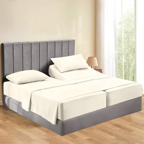 Split King 5 Piece Sheet Set for Adjustable Bed - Percale Weave 100%