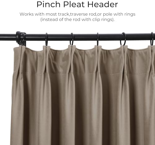 TWOPAGES Taupe Velvet Pinch Pleat Blackout Curtain,72Wx96L,1 Panel