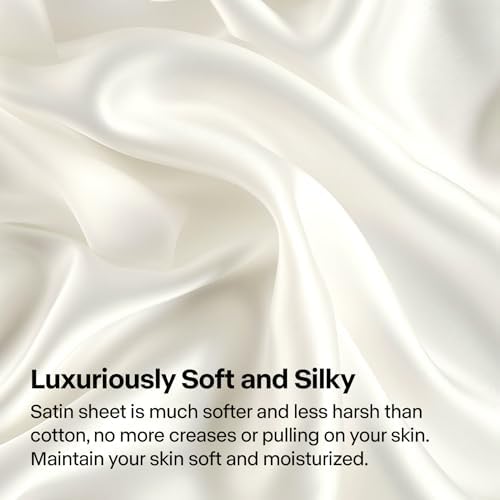 BEDELITE Satin Sheets Full Size Bed Set, Ivory White, 4 Pieces