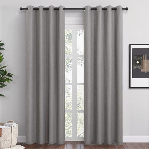 Taupe Linen Blackout Curtains 84 Inch Length 2 Panels Set for Bedroom