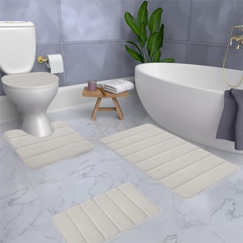 Memory Foam Bath Mat Set, 4 Piece Bathroom Rugs, Soft Comfortable