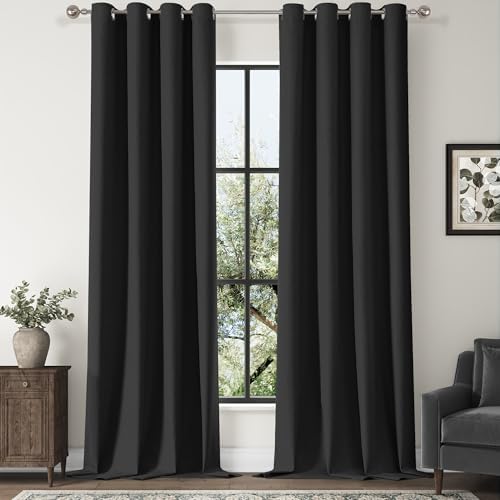 ChrisDowa Black Blackout Curtains 120 Inches Long 2 Panels for Bedroom