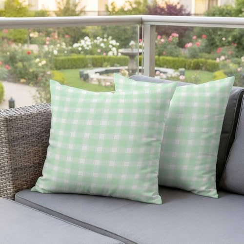 Outdoor Pillow Covers Modern Sage Green Buffalo Plaid Decorative Throw