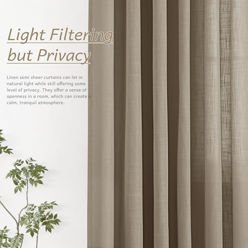 Dark Taupe Pinch Pleat 96 inch Long Linen Curtains 2 Panels Set for