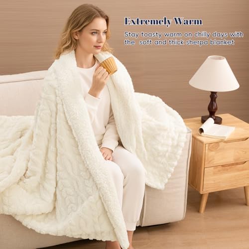 PHF Fluffy Sherpa Blanket King Size for Winter, Warm and Soft, 510GSM