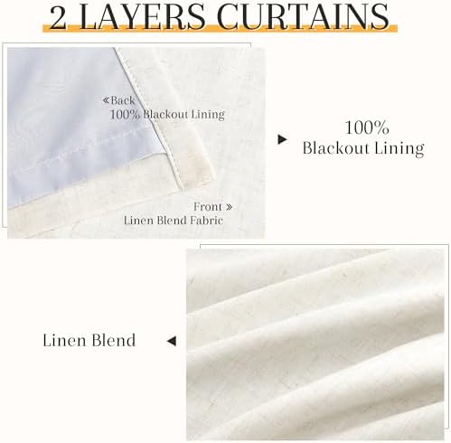 Nanspring 100% Blackout Linen Pinch Pleated Curtains 98 Inch Long