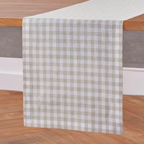 Solino Home 100% Pure Linen Table Runner Natural, Gingham Check 14 x
