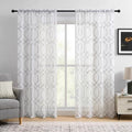 Grey and White Geometric Sheer Curtains 96 Inches Long Gray