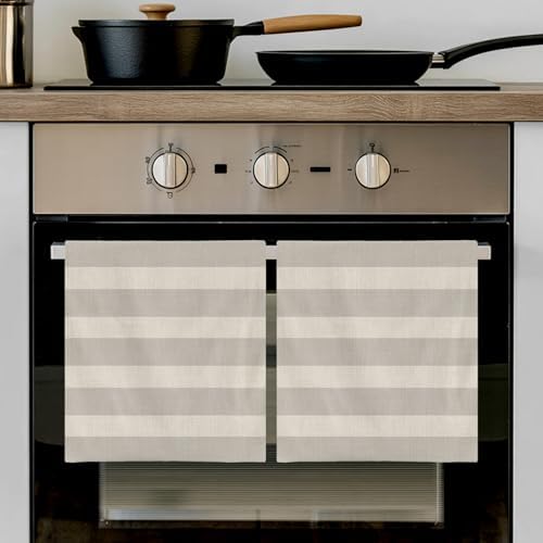 Grey Striped Kitchen Towels Set of 3, Absorbent Dish Towels for