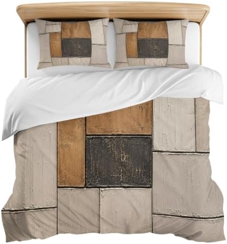 3 Pieces Bedding Set King Size, Brown Beige Abstract Soft Duvet Covers
