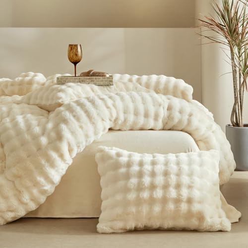 Tokokimo Faux Fur Comforter Set King Size, Ultra Soft Reversible