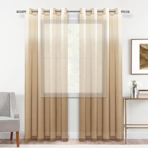DWCN Taupe Ombre Sheer Curtains 84 Inches Long for Living Room 2