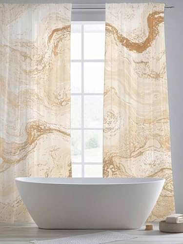 Beige Marble Sheer Curtains Chic Neutral Minimalist Fluid Aesthetic