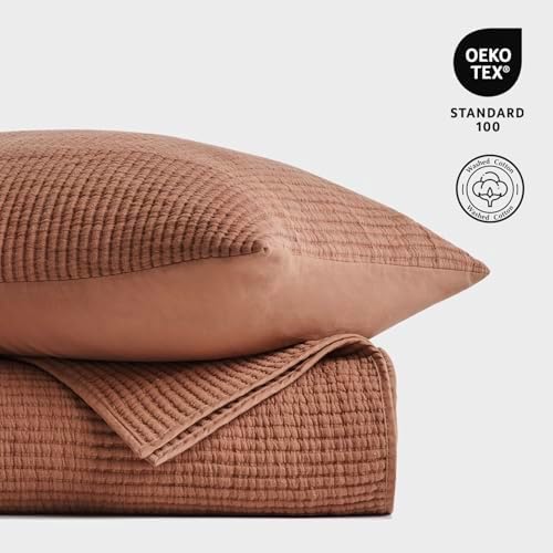 EverGrace Cotton Ribbed Matelassé Coverlet Set, King Size, Clay