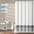 Lush Decor White Woven Cotton Shower Curtain with Gray Stripe and