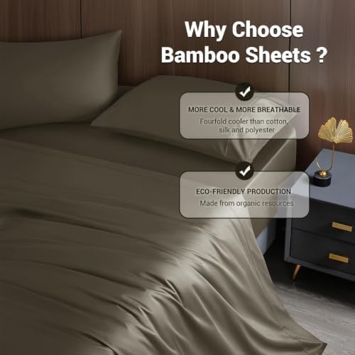 Shilucheng 4 Piece King Sheet Sets, Cooling Sheets, Taupe