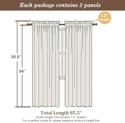 Chyhomenyc Semi Sheer Curtains 84 Inches Long 2 Panels Set, Light
