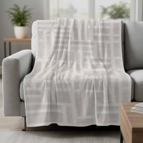 Light Gray Cream Throw Blanket for Couch, Minimalist Contemporary