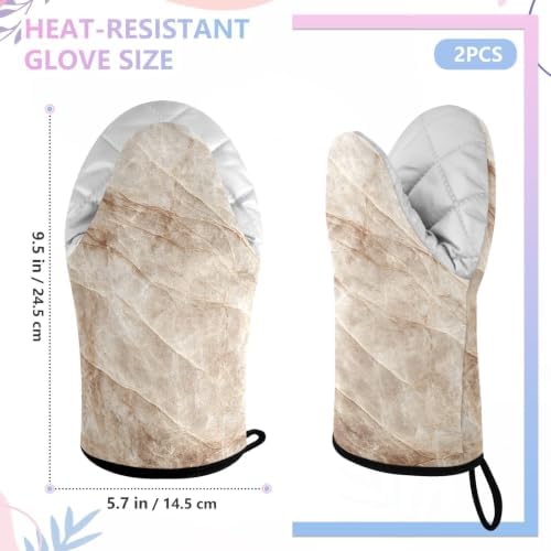 Beige Marble Oven Mitts Heat Resistant 2 Pack Pot Holders Kitchen