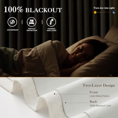 IVAPUPU Natural Pinch Pleated 100% Blackout Curtains 120 Inch Long