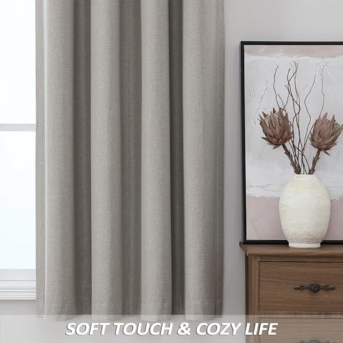 THOOO 100% Blackout Curtains Natural Linen Textured Blackout Curtains