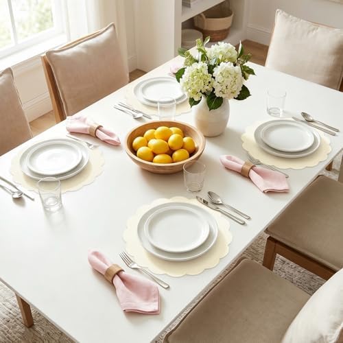 Soleebee 12 Pack Disposable Placemats, Beige Scalloped 13 Inch Table