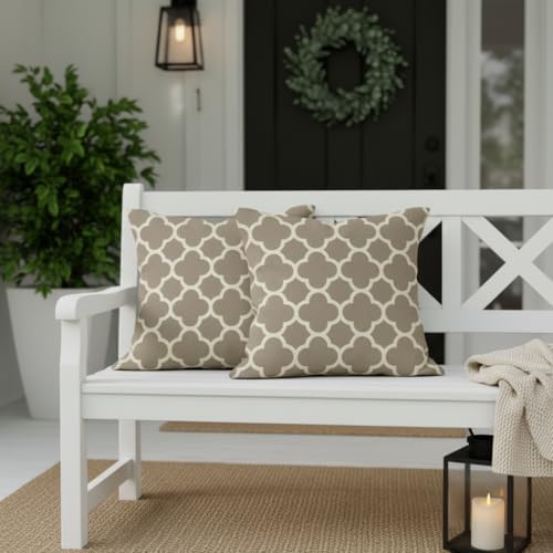 PANDICORN 18x18 Outdoor Throw Pillow Covers Set of 2 Quatrefoil, Taupe
